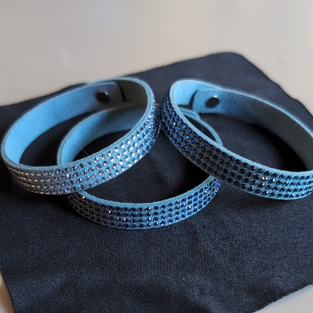 Touchstone Crystal Blue and Silver Wrap Bracelet Set